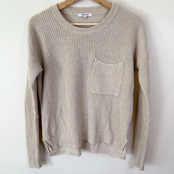 Madewell Thompson Pocket Beige Long Sleeve  Pullover Sweater - Picture 2 of 14